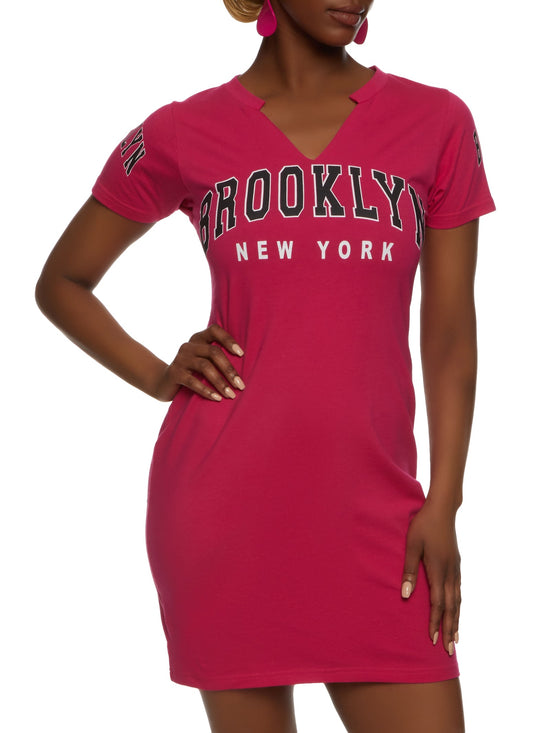 Brooklyn New York V Neck Graphic T Shirt Dress